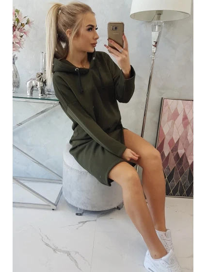 Šaty s kapucňou a bočným rázporkom vo farbe khaki
