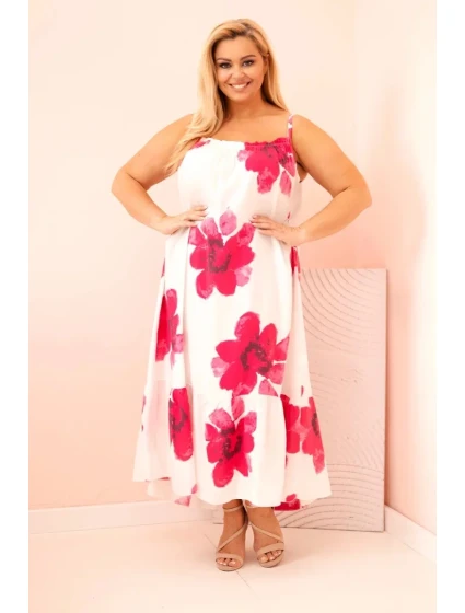 Dámské šaty na ramínka s volánem a květinovým potiskem růžová