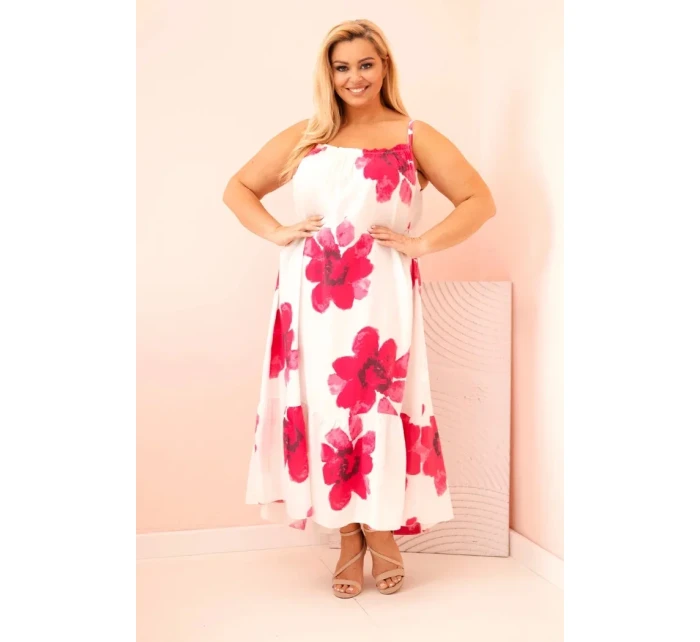 Dámské šaty na ramínka s volánem a květinovým potiskem růžová