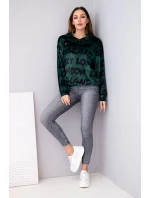 Dámska oversize mikina s kapucňou s potlačou tmavozelená