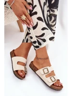 Damskie Klapki Na Korkowej Platformie Z Klamrami Beżowe Vesina