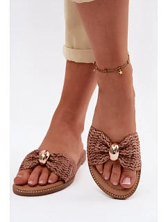 Dámske pletené sandále so zlatými detailmi Brown Goldie