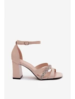 Dámské sandály na podpatku s platformou s páskem a kamínky Vinceza Béžové