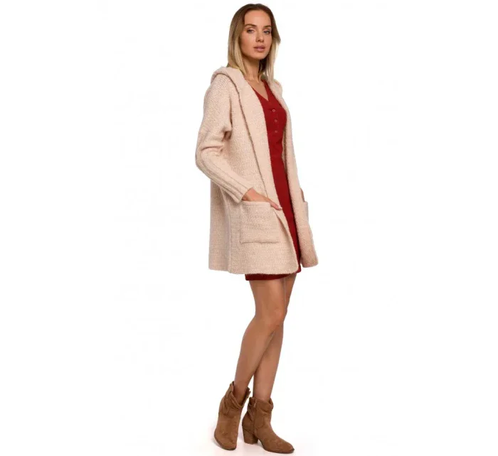 M556 Pletený sveter s kapucňou - vresová farba