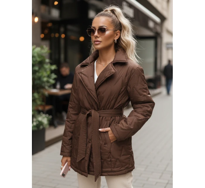 Kurtka damska przejściowa z paskiem brązowa model 22011505 - FashionStreet