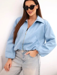 Dámska bunda so zipsom a puzdrovými rukávmi modrá