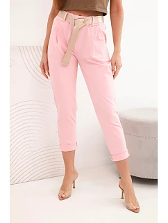 Kalhoty Punto s páskem světle růžové