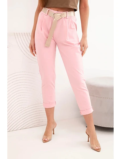 Kalhoty Punto s páskem světle růžové