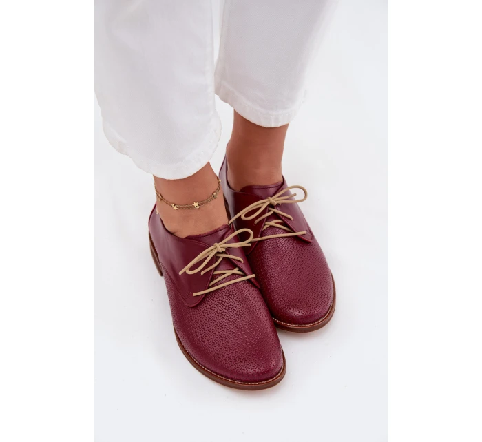 Dámské kožené elegantní šněrovací polobotky model 21707326 bordó - Zazoo