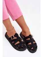 Dámské pantofle s pásky a zlatým sponou Černé Roselisse