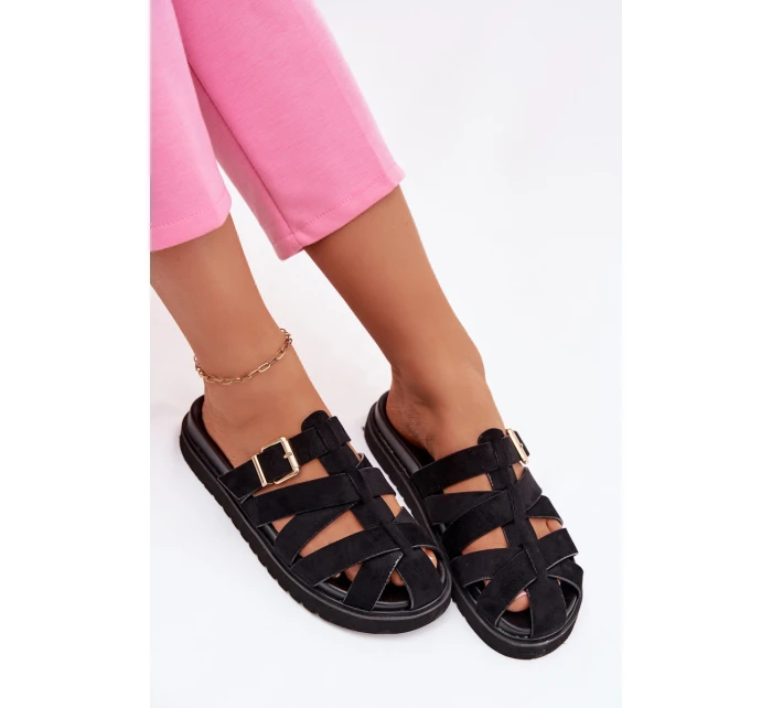 Dámské pantofle s pásky a zlatým sponou Černé Roselisse