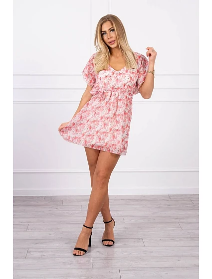 Květinové šaty s vázáním v model 18747029 pudrově růžové - K-Fashion
