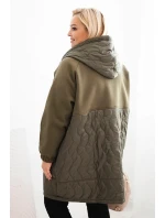 Dámska prešívaná mikina s kapucňou a veľkými vreckami Khaki Dámska prešívaná mikina s kapucňou a veľkými vreckami Khaki