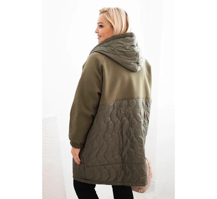 Dámska prešívaná mikina s kapucňou a veľkými vreckami Khaki Dámska prešívaná mikina s kapucňou a veľkými vreckami Khaki