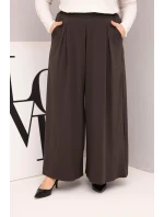 Dámské bavlněné kalhoty Plus Size s širokou nohavicí a volným střihem hnědé Dámské bavlněné kalhoty Plus Size s širokou nohavicí a volným střihem hnědé