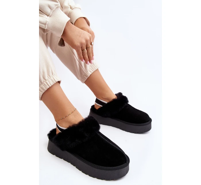 Skórzane Zamszowe Kapcie Damskie Na Platformie Z Futerkiem Czarne Sophienne Skórzane Zamszowe Kapcie Damskie Na Platformie Z Futerkiem Czarne Sophienne