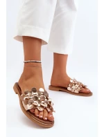 model 21650258 Dámské Kožené Žabky Na Ploché Podrážce Zlaté - Zazoo