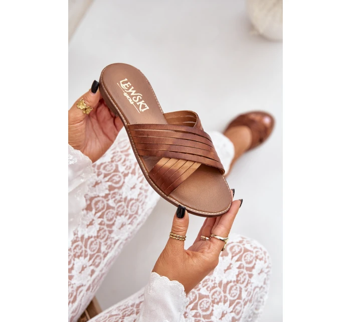 Skórzane Damskie Klapki Lewski Shoes 3682 Camel Skórzane Damskie Klapki Lewski Shoes 3682 Camel