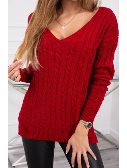 Pletený sveter s výstrihom do V červený