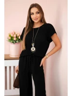 Viskózový komplet plisovaná halenka + kalhoty černý