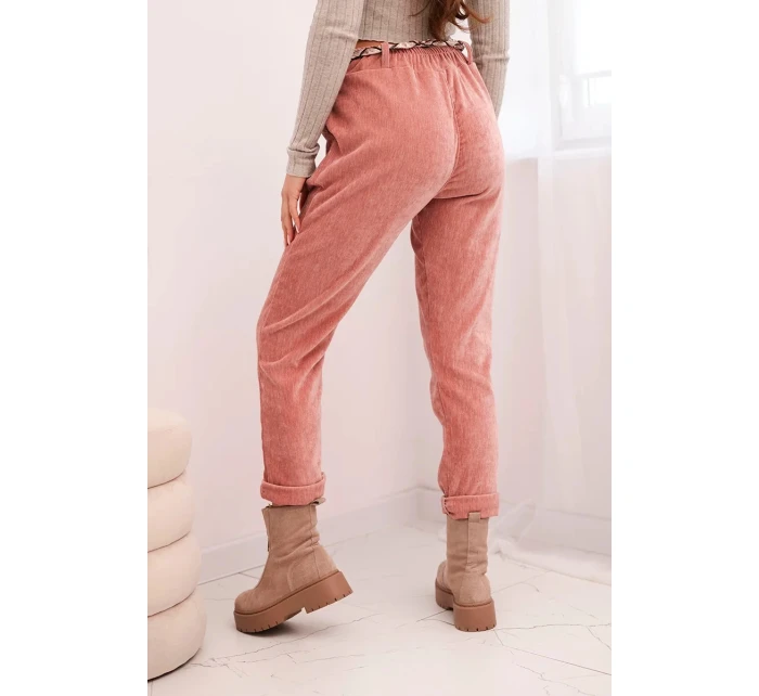 Dámske viskózové nohavice s opaskom na šatku tmavoružové Dámske viskózové nohavice s opaskom na šatku tmavoružové