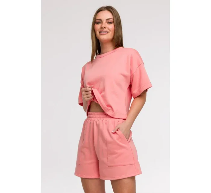 B295 Šortky s vreckami s aplikáciami - koralová