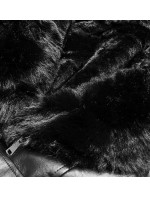 Čierna bunda ramoneska s kožušinovou podšívkou (B9736)