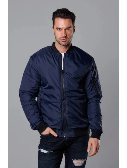 Tmavě modrá pánská bunda typu "bomber" s podšívkou model 18345014 - J.STYLE Tmavě modrá pánská bunda typu "bomber" s podšívkou model 18345014 - J.STYLE