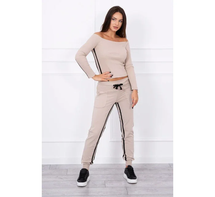 Súprava s dvojitými pruhmi béžová+čierna Súprava s dvojitými pruhmi béžová+čierna