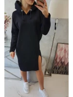 Šaty s kapucňou a bočným rázporkom čierne Šaty s kapucňou a bočným rázporkom čierne