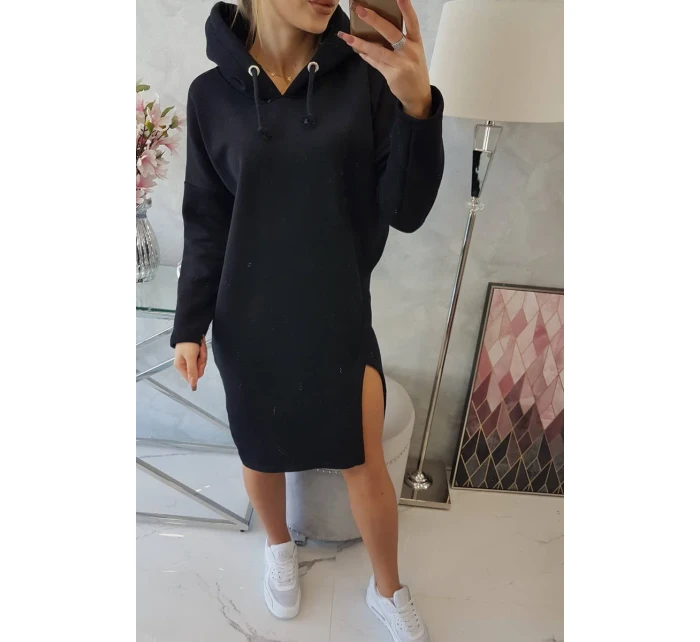 Šaty s kapucňou a bočným rázporkom čierne Šaty s kapucňou a bočným rázporkom čierne