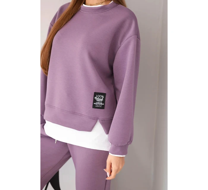 Dámský komplet s s volnou mikinou a tepláky fialový model 21808629 - K-Fashion Dámský komplet s s volnou mikinou a tepláky fialový model 21808629 - K-Fashion