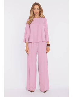 M906 Palazzo nohavice s elastickým pásom a bočnými vreckami - púdrové