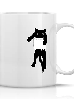 KOČKA V KAPSE - klasický bílý keramický hrníček 300 ml