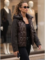 Kurtka damska zimowa pikowana z kapturem brązowa model 22350691 - FashionStreet
