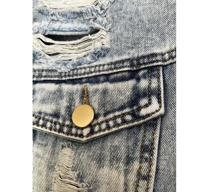 Dámska svetlomodrá voľná bunda s rozparky (W024)