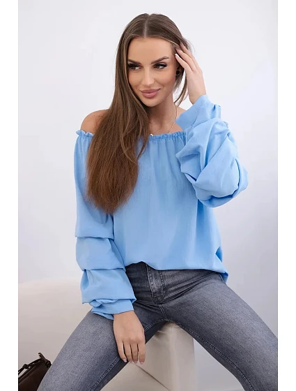 Španělská halenka s ozdobnými rukávy modrý