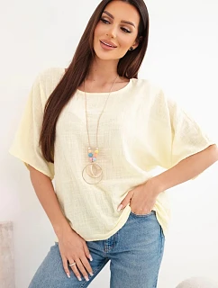Dámska bavlnená blúzka oversize s krátkymi rukávmi žltá