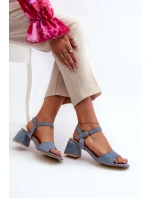 Sandały Damskie Na Klocku Z Eko Zamszu Niebieskie Leisha