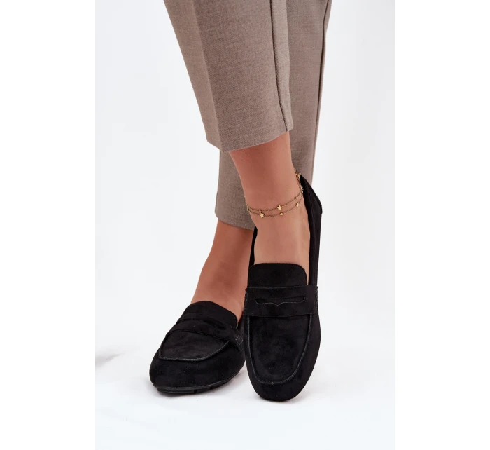 Loafersy Mokasyny Damskie Płaskie Czarne Roseline