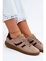 Kožené Semišové Dámské Tenisky Zazoo N1176S2 Tmavě Béžové