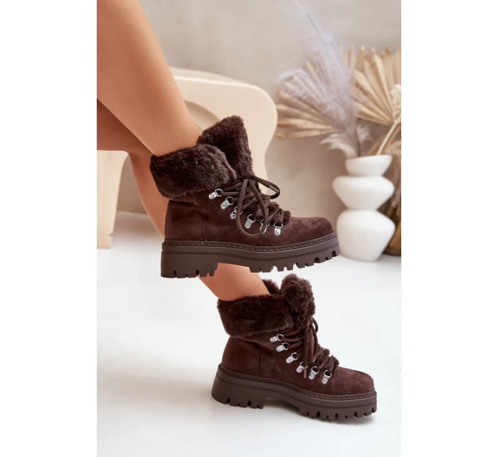 Dámska zateplená členková obuv s kožušinou 9685 Tmavohnedá MARQUIIZ