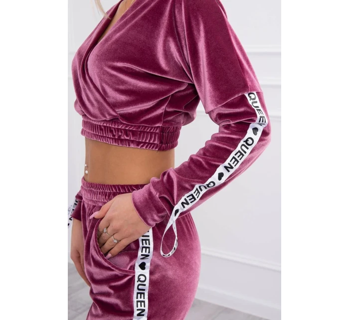 Velúrová súprava s nápisom Queen tmavo ružová Velúrová súprava s nápisom Queen tmavo ružová