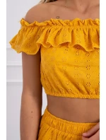 Vyšívaná súprava s horčicovou blúzkou s bodkami