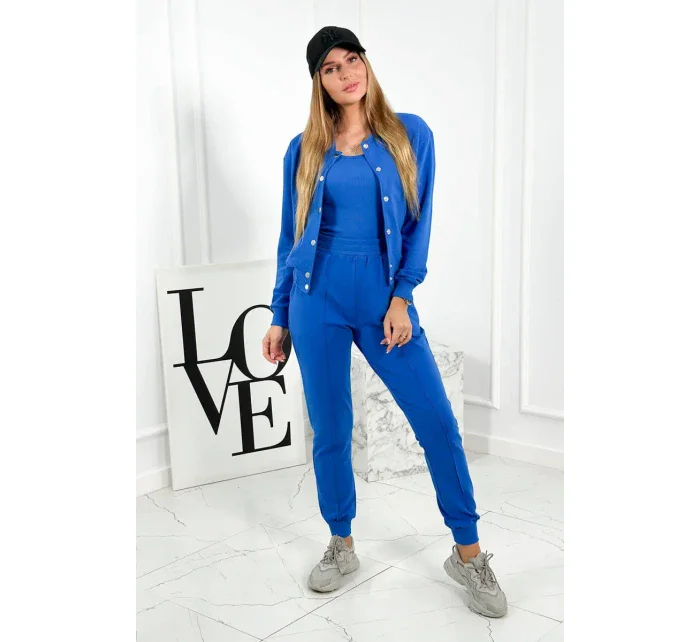 Set 3 v 1 mikina s cvočkami + top + nohavice nevädza modrá