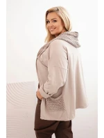 Dámská mikina Plus Size bavlněná oversize s dlouhým rukávem béžová