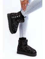 Śniegowce Damskie Na Platformie Zdobione Cekinami Czarne Silmo Śniegowce Damskie Na Platformie Zdobione Cekinami Czarne Silmo