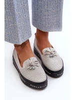 Lesklé Dámské Kozačky Kůže Na Platformě  Stříbrné model 21660111 - S.Barski