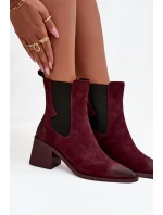 Kožené semišové dámské boty na podpatku vyhřívané model 21712879 bordó - Artiker