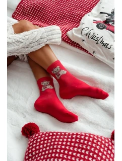 Dámské Vánoční Ponožky Medvídek v model 21780624 Santa Červené - Milena